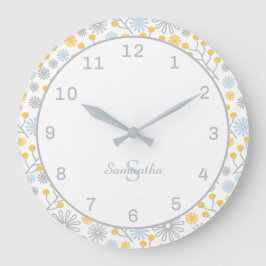 Monogram Wall Clock Scandinavian Blommigt Stor Klocka