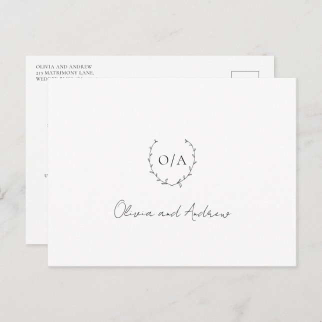 Monogram Wandedräkt Vapensköld Elegant bröllop Tac Vykort (Fram/baksida)