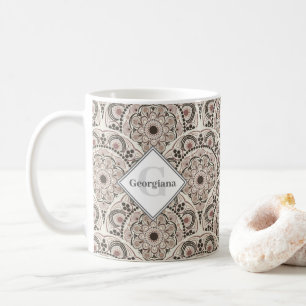 Monogram Warm Neutralts Dot Mandala Art Deco Scale Kaffemugg
