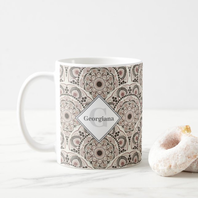 Monogram Warm Neutralts Dot Mandala Art Deco Scale Kaffemugg (Med munk)