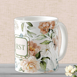 Monogram Watercolor 1600s nederländska Blommigtar Kaffemugg