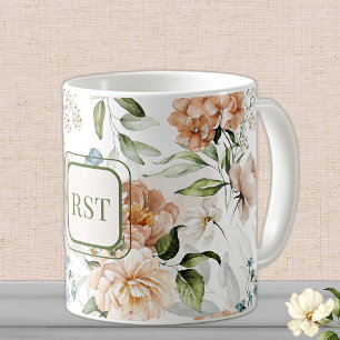 Monogram Watercolor 1600s nederländska Blommigtar Kaffemugg