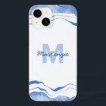 Monogram Watercolor Agare Abstrakt Blue<br><div class="desc">Blå och vit vattenfärgsmålning av abstrakt vinkar . Modern elegant monogram med personlig namn och början.</div>