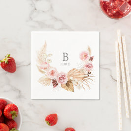 Monogram Watercolor Blommigt Boho Bröllop Napkins Pappersservett
