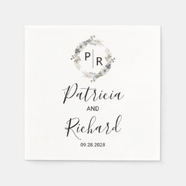 Monogram Watercolor Blommigt Bröllop Pappersservett