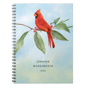 Monogram Watercolor Blue Grönt Red Cardinal Bird Anteckningsbok