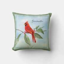 Monogram Watercolor Blue Grönt Red Cardinal Bird