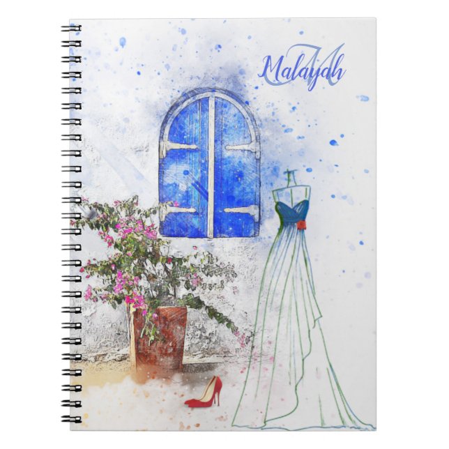 Monogram Watercolor Blue Möhippa Anpassningsbar Anteckningsbok (Framsidan)