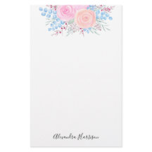 Monogram Watercolor Bouquet Rosa ros Blue Löv