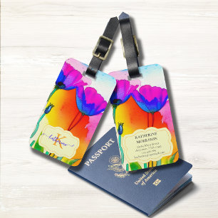 Monogram Watercolor Bright Poppy Flowers Blommigt Bagagebricka
