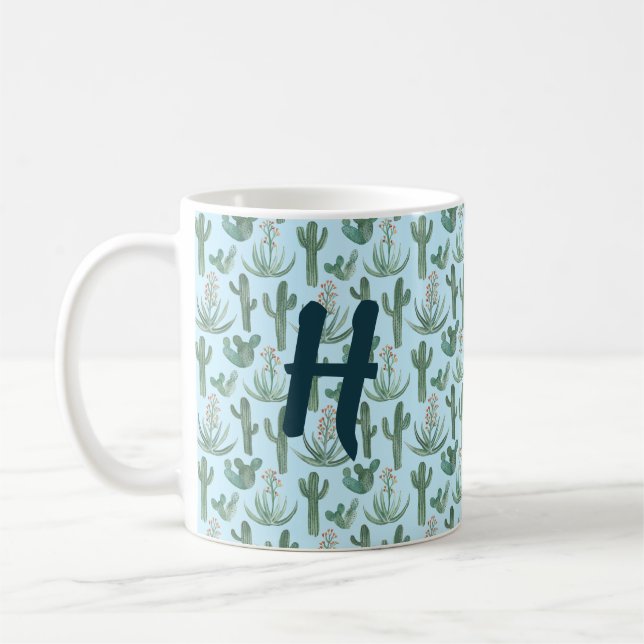 MONOGRAM Watercolor Cactus & Succulent Desert Kaffemugg (Vänster)