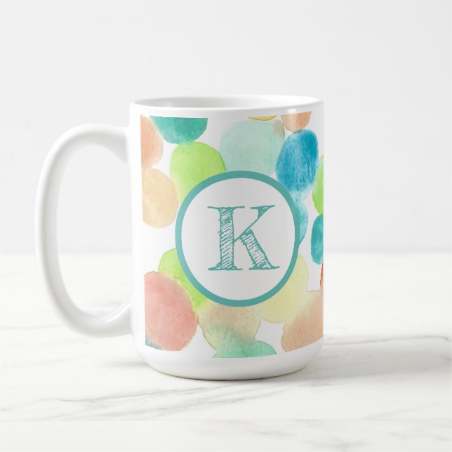 Monogram Watercolor Circles Mugg: Abstrakt Art Kaffemugg (Vänster)