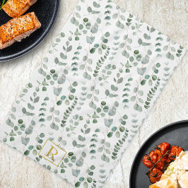 Monogram Watercolor Eucalyptus Blommönster Kökshandduk