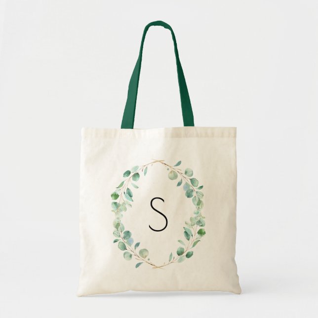Monogram Watercolor Eucalyptus Greenery Tygkasse (Framsidan)