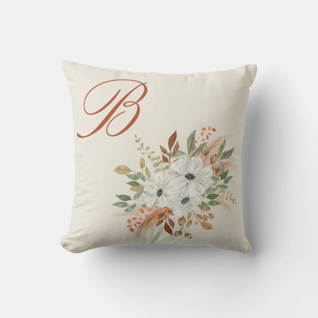 Monogram Watercolor Fall Winter Bouquet Kudde (Framsida)