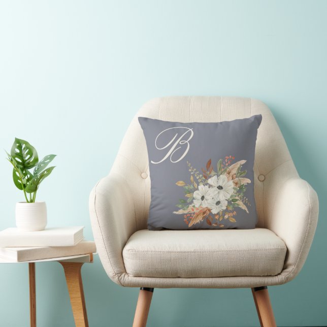 Monogram Watercolor Fall Winter Bouquet Kudde (Stol)