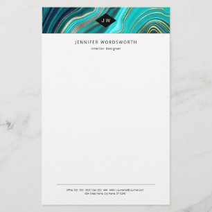 Monogram Watercolor Geode Grönt Agate Malachite Brevpapper