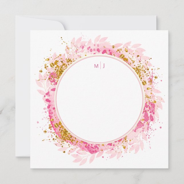 Monogram Watercolor Glitter Bröllop Tack Kort (Framsida)