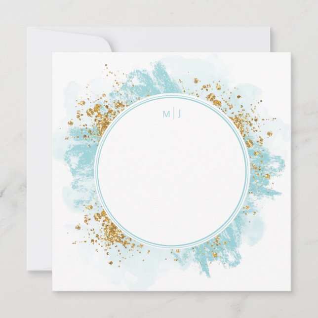 Monogram Watercolor Glitter Bröllop Tack Kort (Framsida)