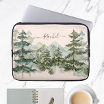 Monogram Watercolor Gräs Forest Mountain Rustic Laptop Fodral<br><div class="desc">Öka stil med Monogram Watercolor Gräs Forest & Mountain Rustic Laptop sleeve. Anpassade med ditt namn för personlig beröring.</div>