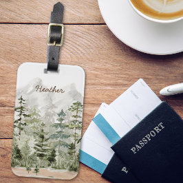 Monogram Watercolor Grön Tallskog på Berg Bagagebricka