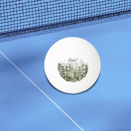 Monogram Watercolor Grönt Gräs Forest på berget Pingisboll