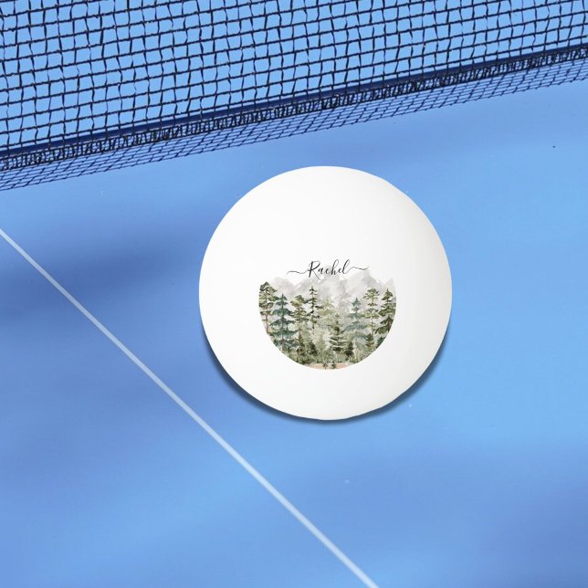 Monogram Watercolor Grönt Gräs Forest på berget Pingisboll (In situ)