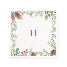 Monogram Watercolor jul Greenery Berry
