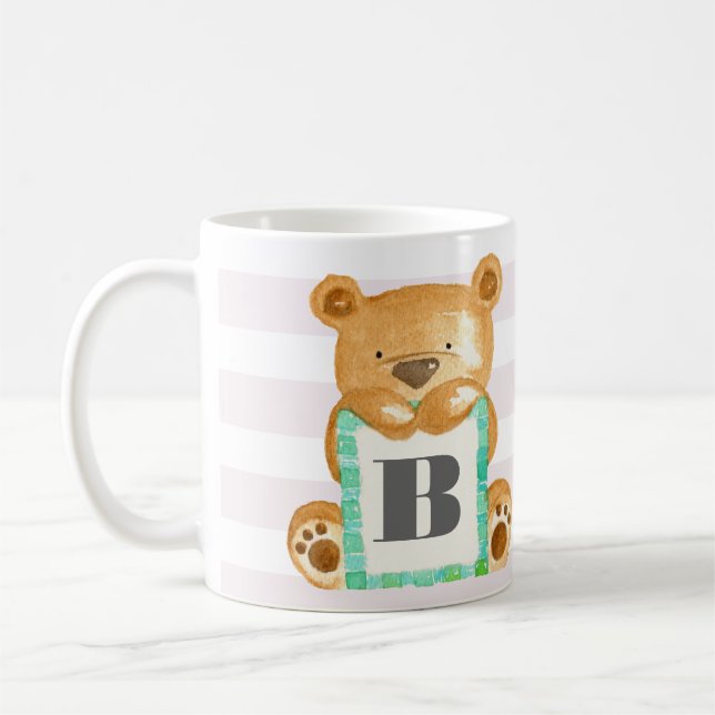 Monogram Watercolor Nalle Personlig mugg (Vänster)