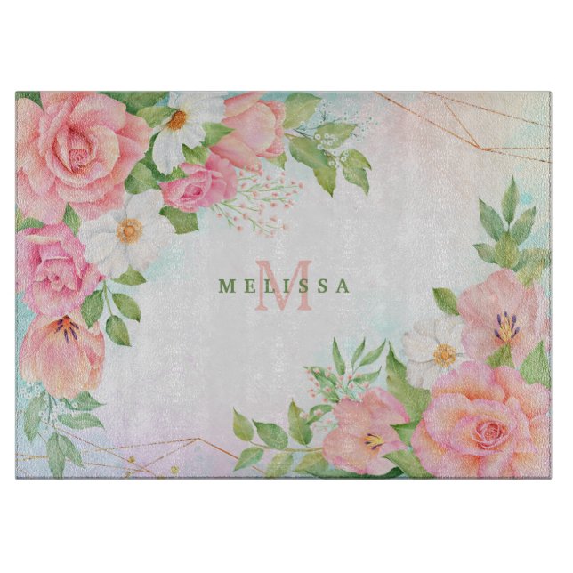 Monogram Watercolor Ombre Blommigt Greenery Rosa (Framsidan)