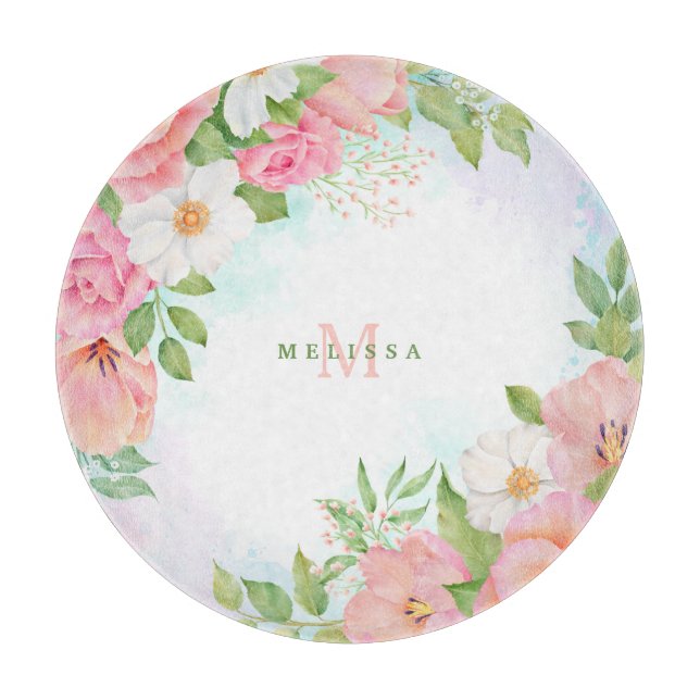 Monogram Watercolor Ombre Blommigt Greenery Rosa (Framsidan)