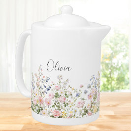 Monogram Watercolor Pink Blue Flowers Floral 