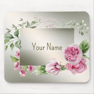 Monogram Watercolor Rosa Blommigt Ram Shiny Bronze Musmatta