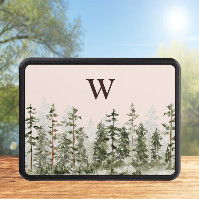 Monogram Watercolor Rustic Grönt Forest Dragkroksskydd (Close up)