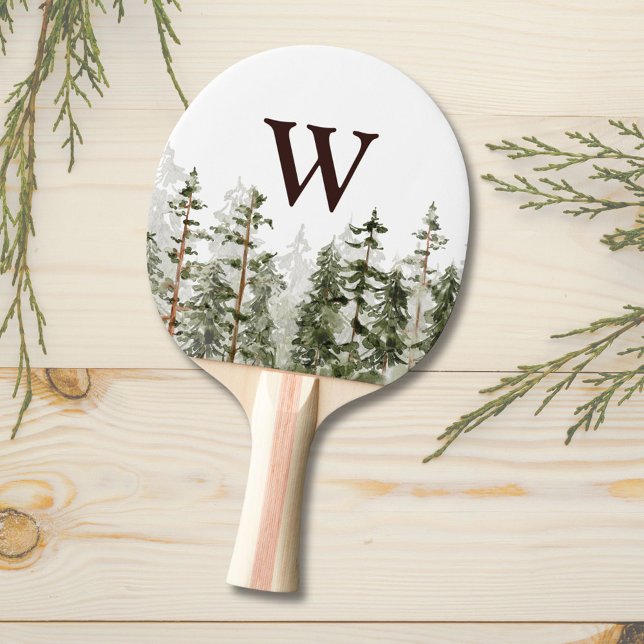 Monogram Watercolor Rustic Grönt Forest Pingisracket (In situ)