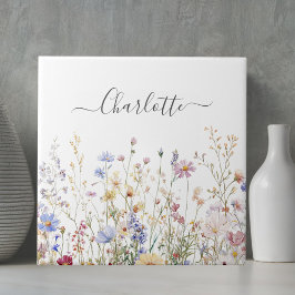 Monogram Watercolor Rustic Pretty Wildflower Field Kakelplatta