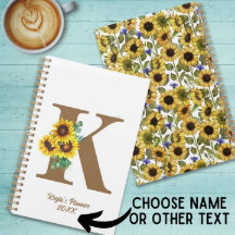 Monogram Watercolor Solros Anpassningsbar Personal