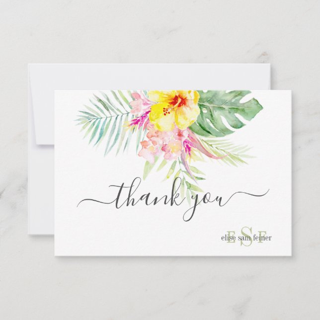 Monogram Watercolor Tropical Flowers Foliage, tack (Framsida)