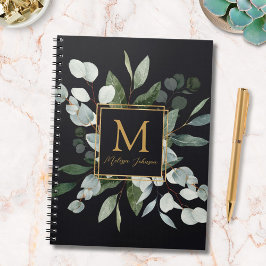 Monogram Watercolor Tropical Green Eucalyptus Anteckningsbok