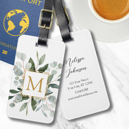 Monogram Watercolor Tropical Green Leaves Bagagebricka