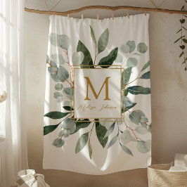 Monogram Watercolor Tropical Green Leaves Fleecefilt