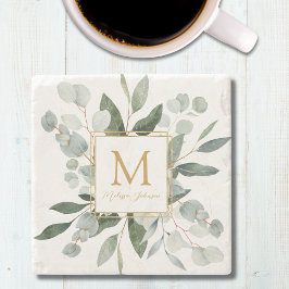 Monogram Watercolor Tropical Green Leaves Stenunderlägg