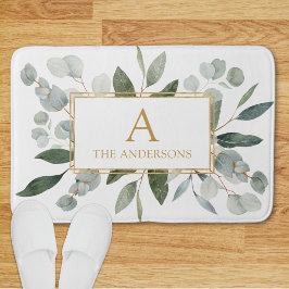 Monogram Watercolor Tropical Green White Leaves Badrumsmatta