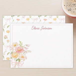 Monogram Watercolor Vacker Blombukett Blommig Anteckningskort