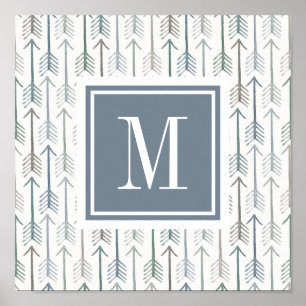 Monogram   Watercolor Wanderlyste Arrow Mönster Poster