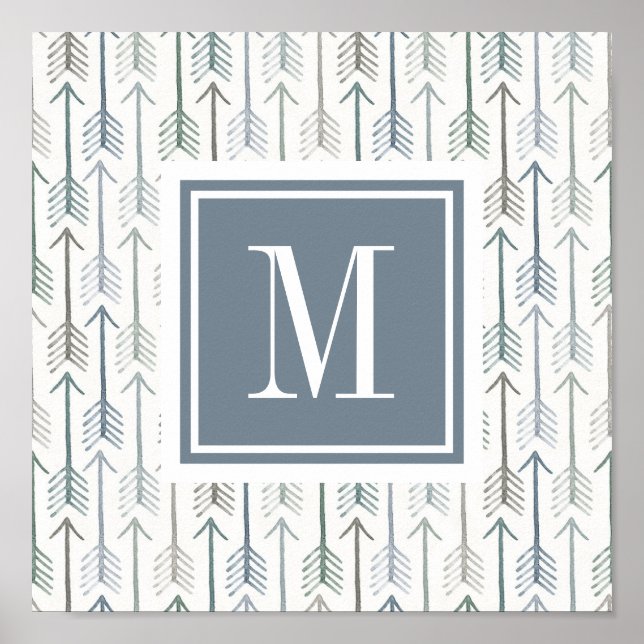 Monogram | Watercolor Wanderlyste Arrow Mönster Poster (Framsidan)