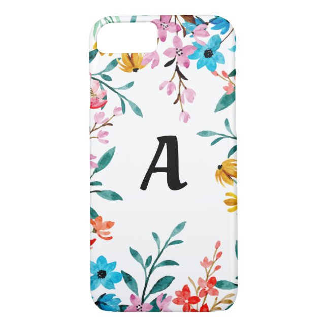 Monogram Watercolor Wildblomens telefonväska Case-Mate iPhone Skal (Baksida)