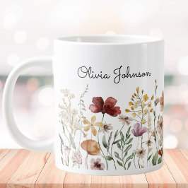 Monogram Watercolor Wildblomme Söt Blommigt Jumbo Mugg