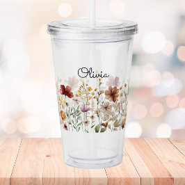 Monogram Watercolor Wildblomme Söt Blommigt Take Away Mugg