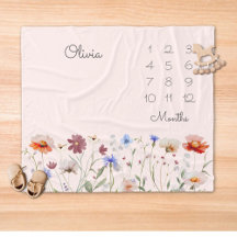 Monogram Watercolor Wildblommilstone Baby